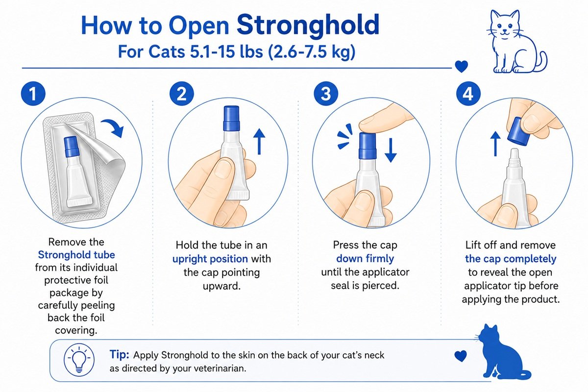 Step-by-step instructions for using Stronghold For Cats 5.1-15 lbs