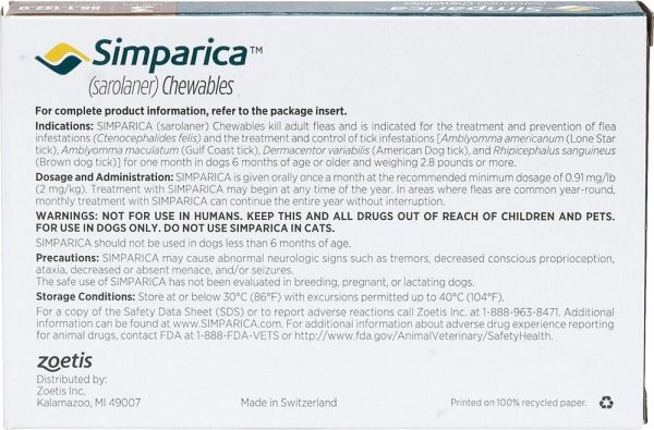 Instructions for Simparica for Dogs 88-132 lbs
