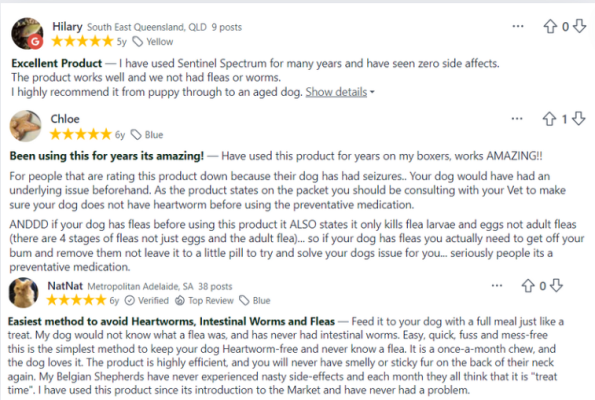 User Reviews and Veterinarian about Sentinel Spectrum