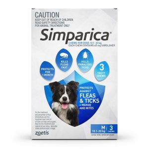 Simparica For Dogs 10.1- 20kg Blue Medium 3 Chews