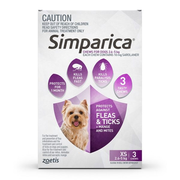 Simparica For Dogs 2.6 - 5kg Purple XSmall 3 Chews
