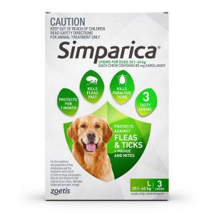 Simparica For Dogs 20.1- 40kg Green Large 3 Chews