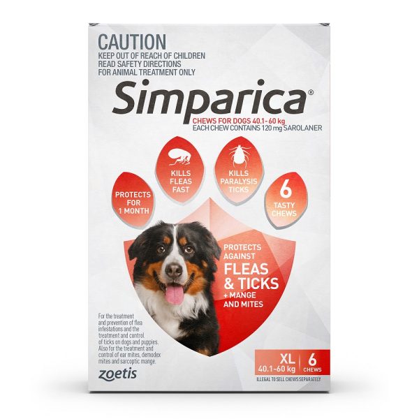 Simparica For Dogs 40.1- 60kg Red XLarge 6 Chews
