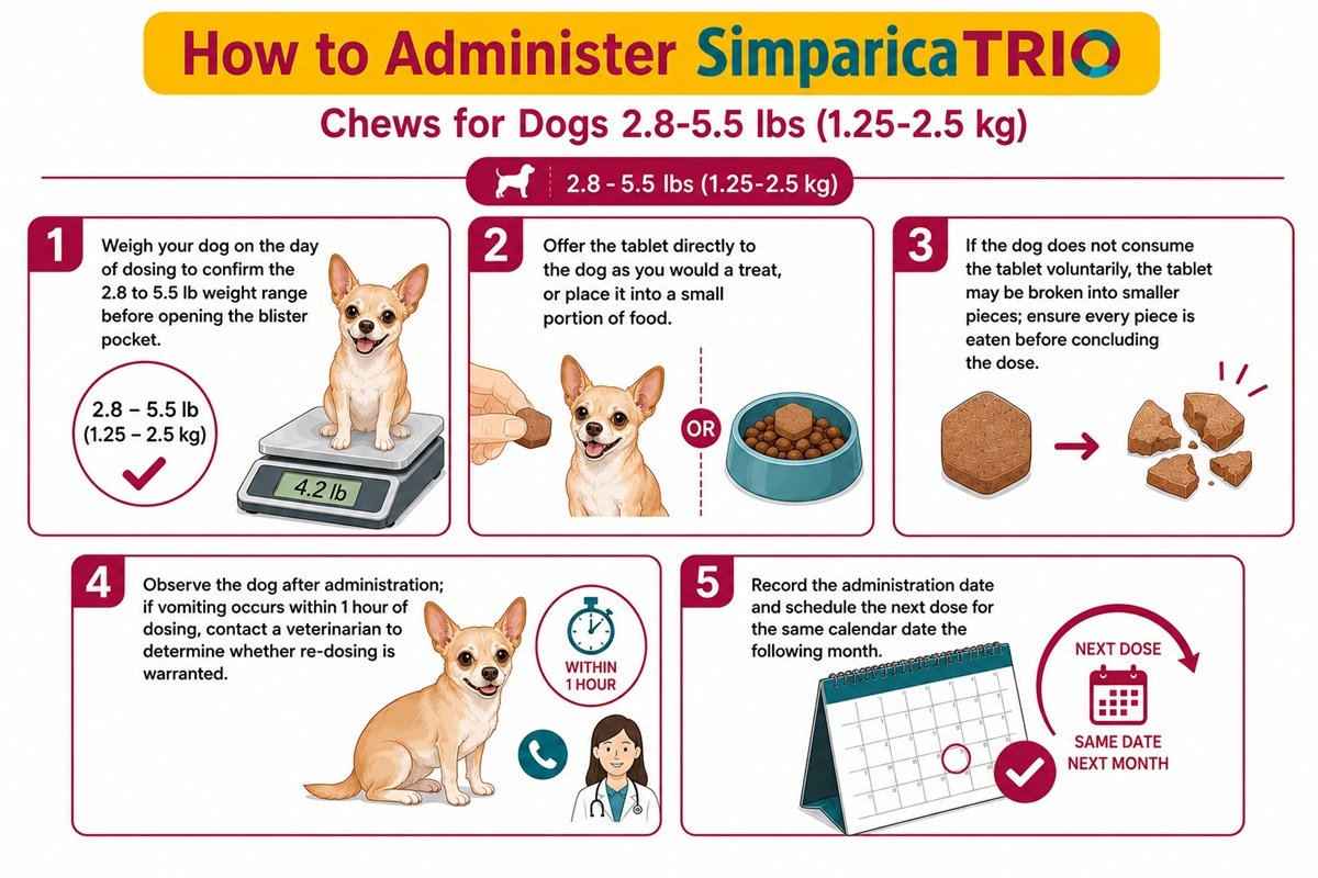 How to administer Simparica TRIO Chews for Dogs 2.8-5.5 lbs