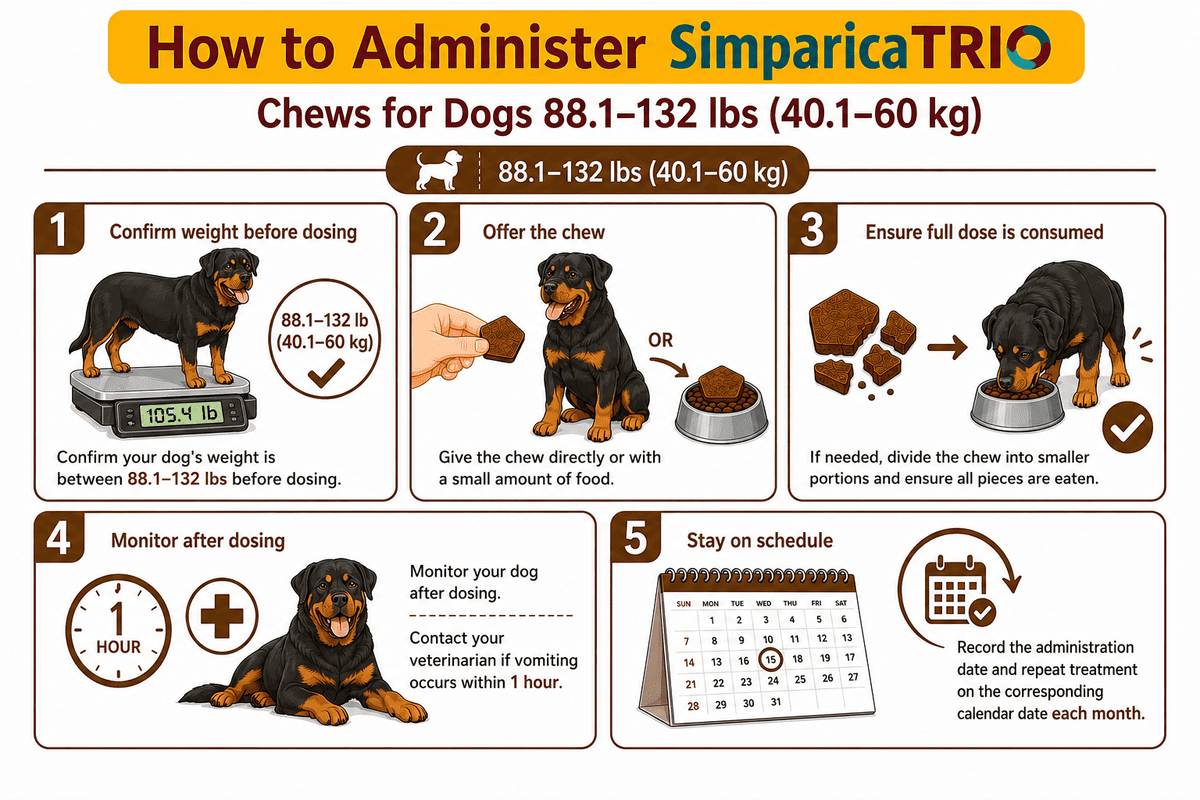 how to give simparica trio chew to dogs 88.1-132 lbs