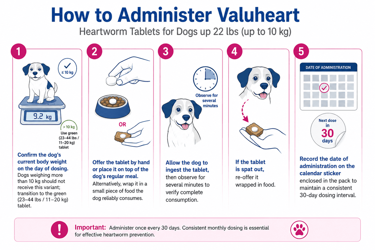 how to give valuheart heartworm tablet to dogs 22 lbs