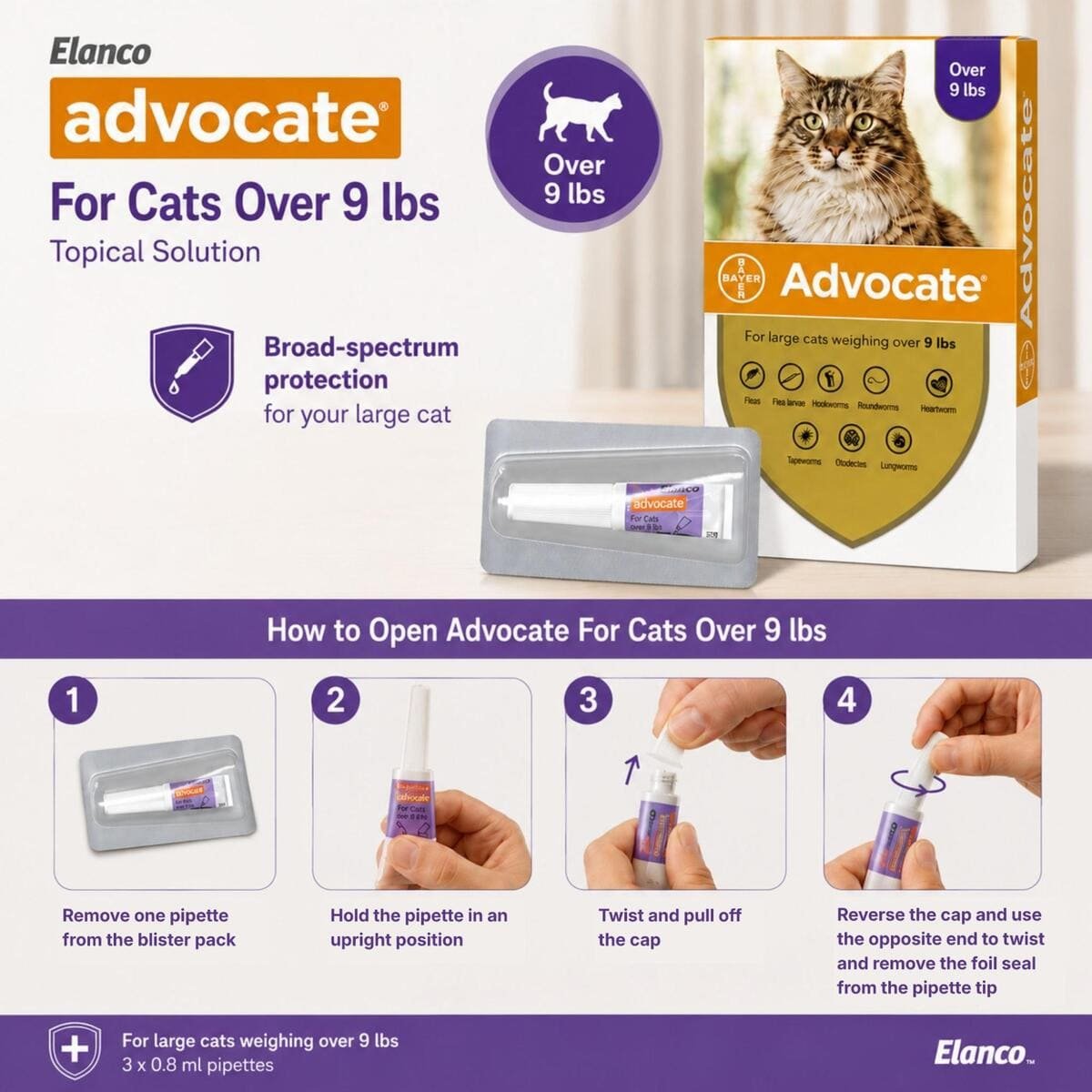 how to open advocate for cats over 9 lbs