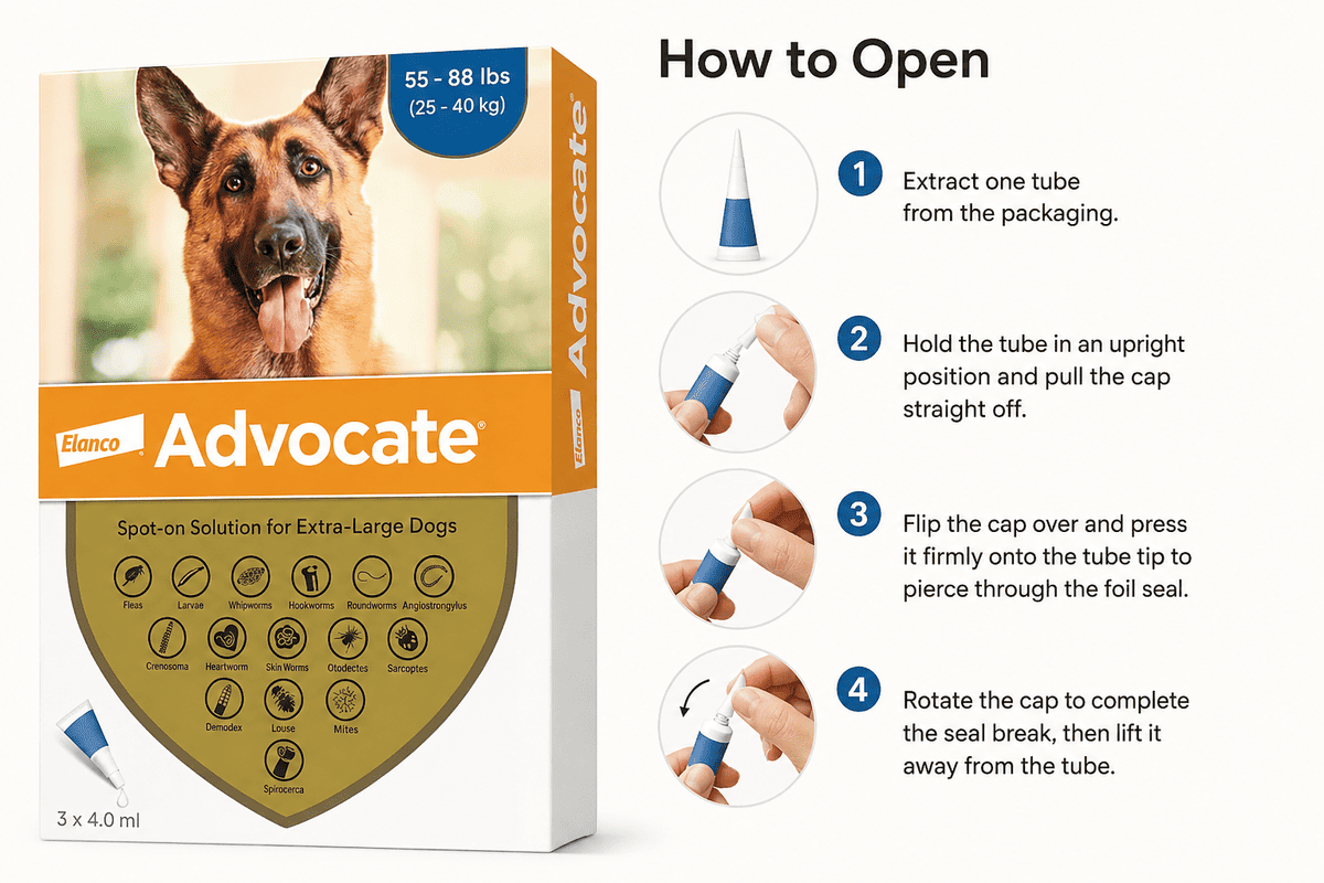 how to open advocate spot on for dogs 55-88 lbs