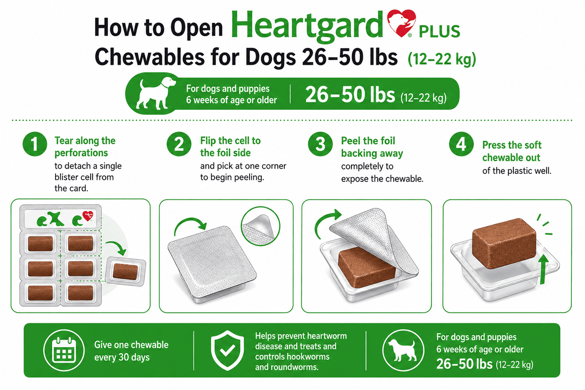 how to open heartgard plus chewables for dogs 26-50 lbs