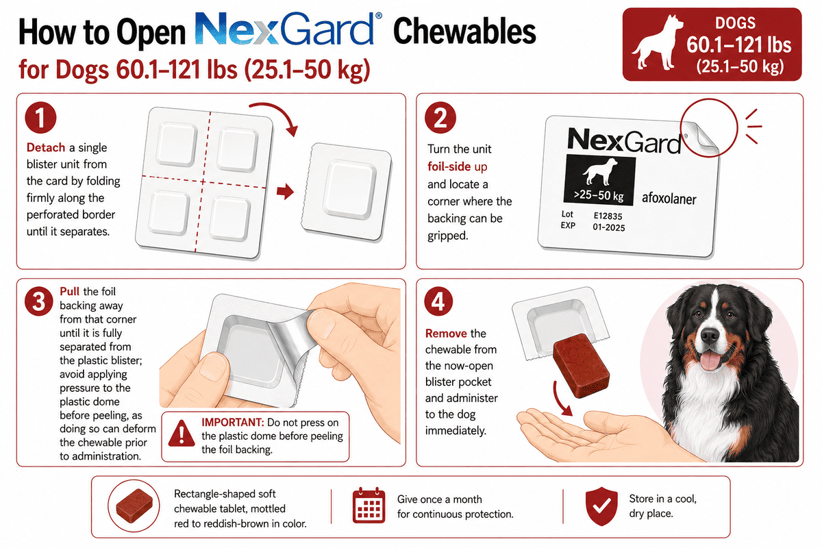 how to open nexgard chewables for dogs 60.1-121 lbs blister