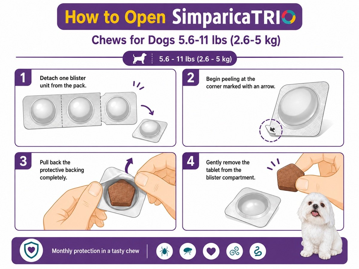 Administration guide for Simparica TRIO Chews for Dogs 5.6-11 lbs
