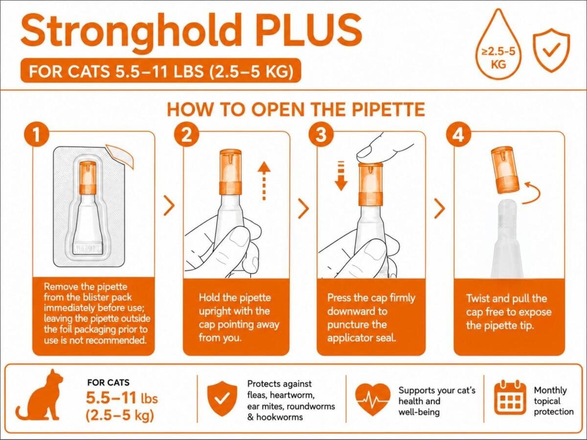 how to open stronghold plus for cats 5.5-11 lbs pipette