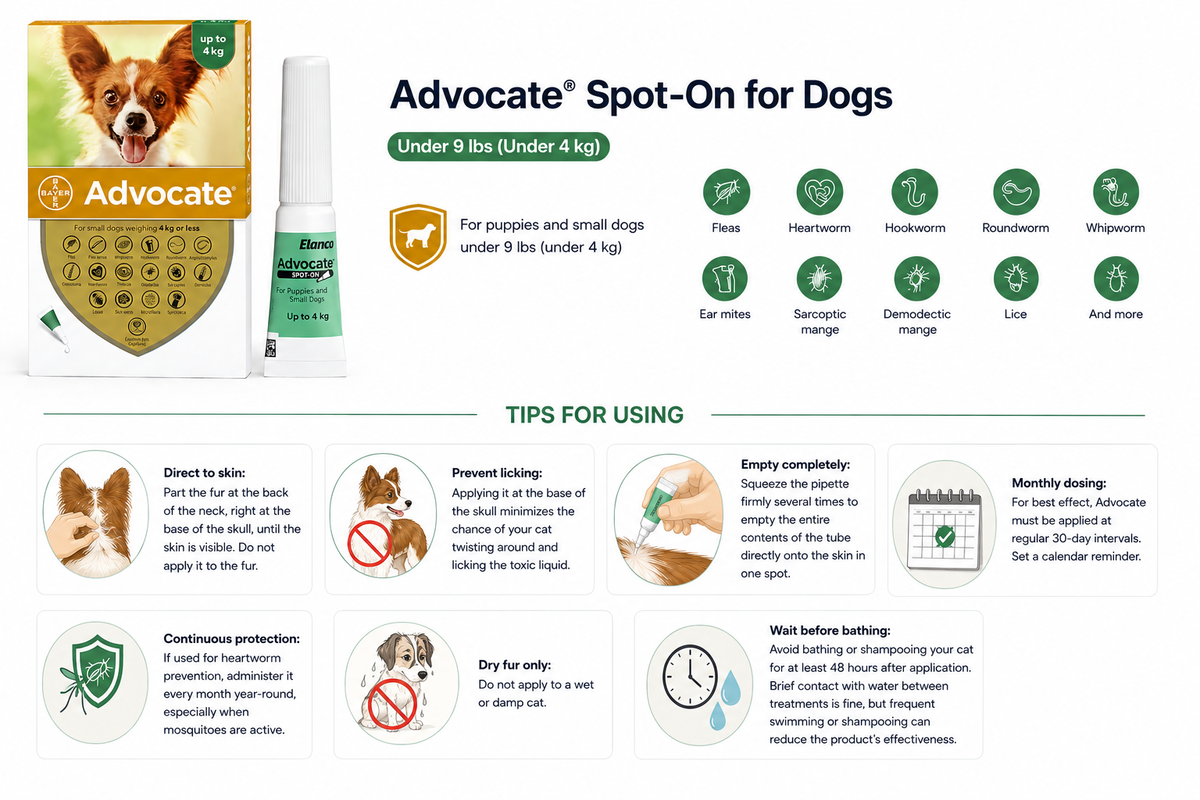 tips for using advocate spot on for dogs under 9 lbs