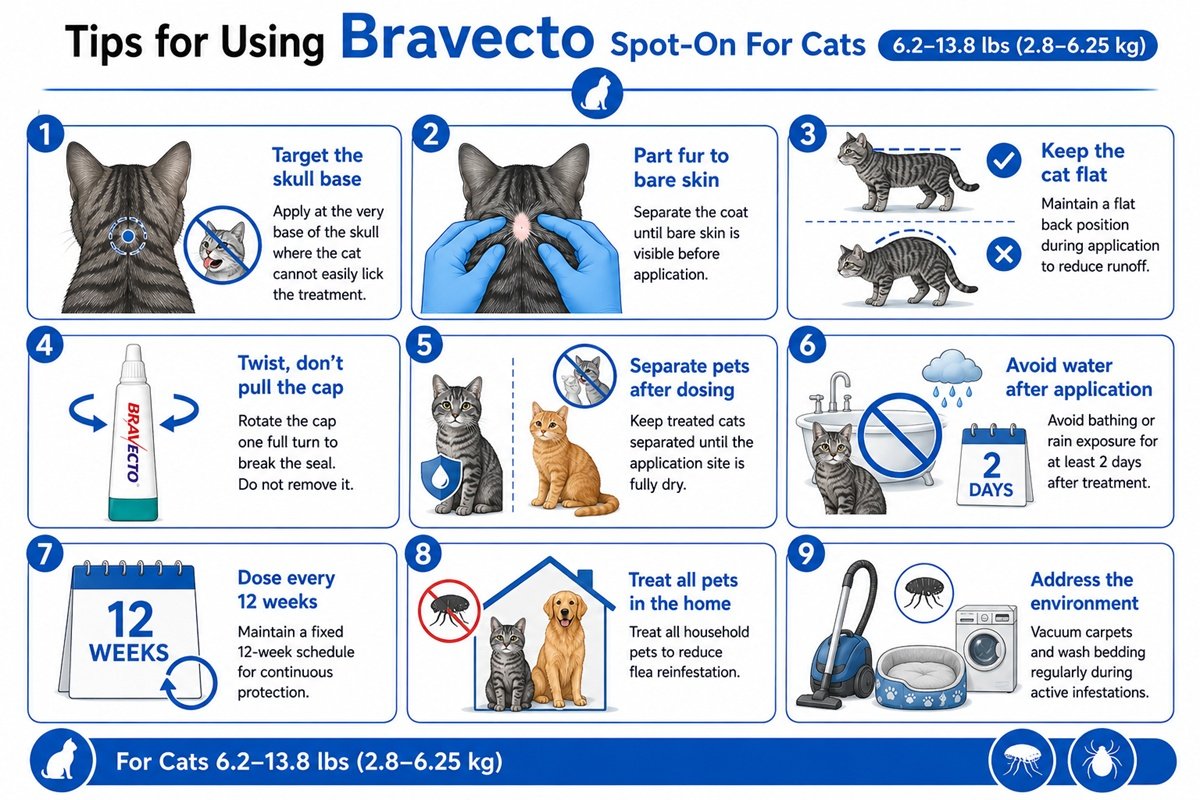 Essential usage recommendations for Bravecto Spot-On For Cats 6.2-13.8 lbs