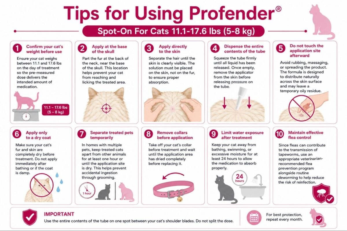 tips for using profender spot-on for cats 11.1-17.6 lbs dewormer