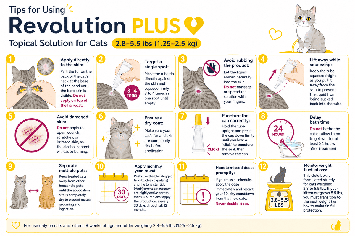 tips for using revolution plus topical solution for cats 2.8-5.5 lbs