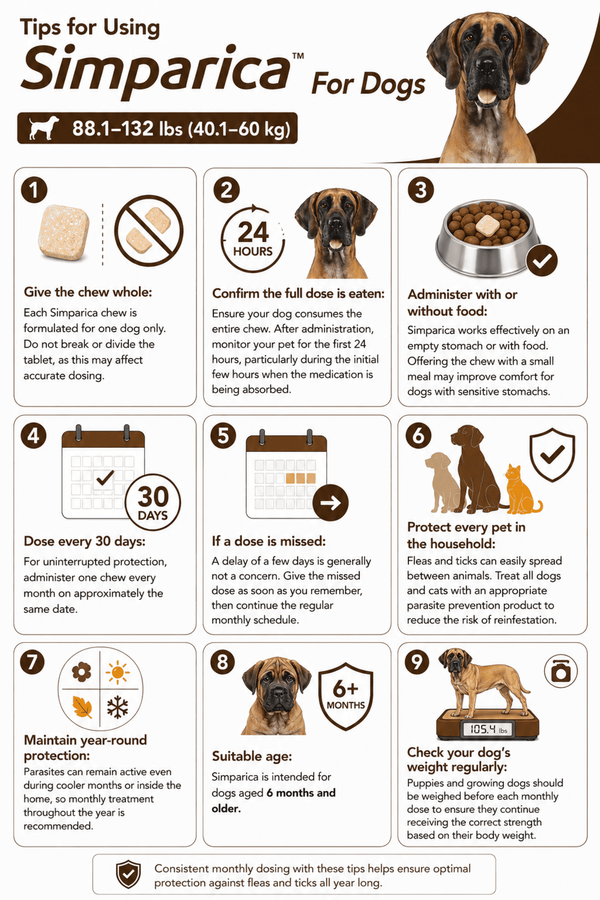 tips for using simparica chewable for dogs 88.1-132 lbs monthly
