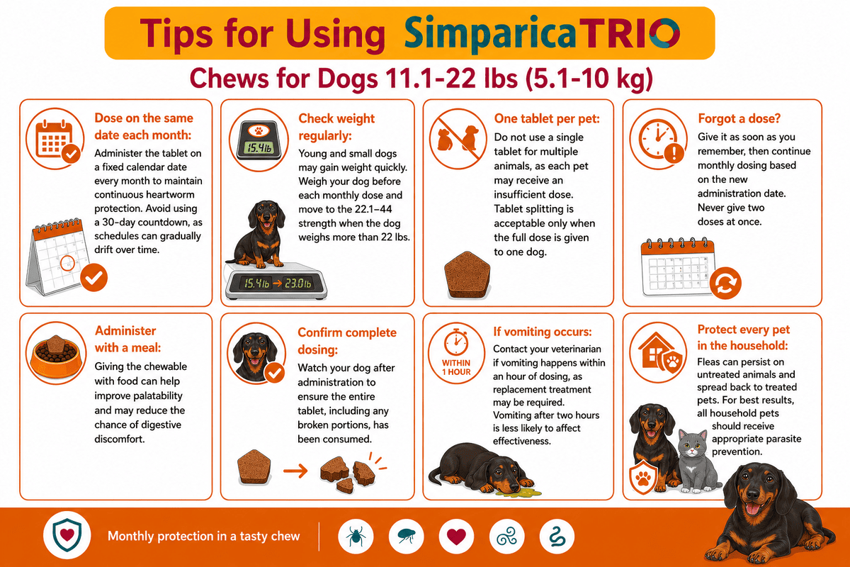 tips for using simparica trio chews for dogs 11.1-22 lbs