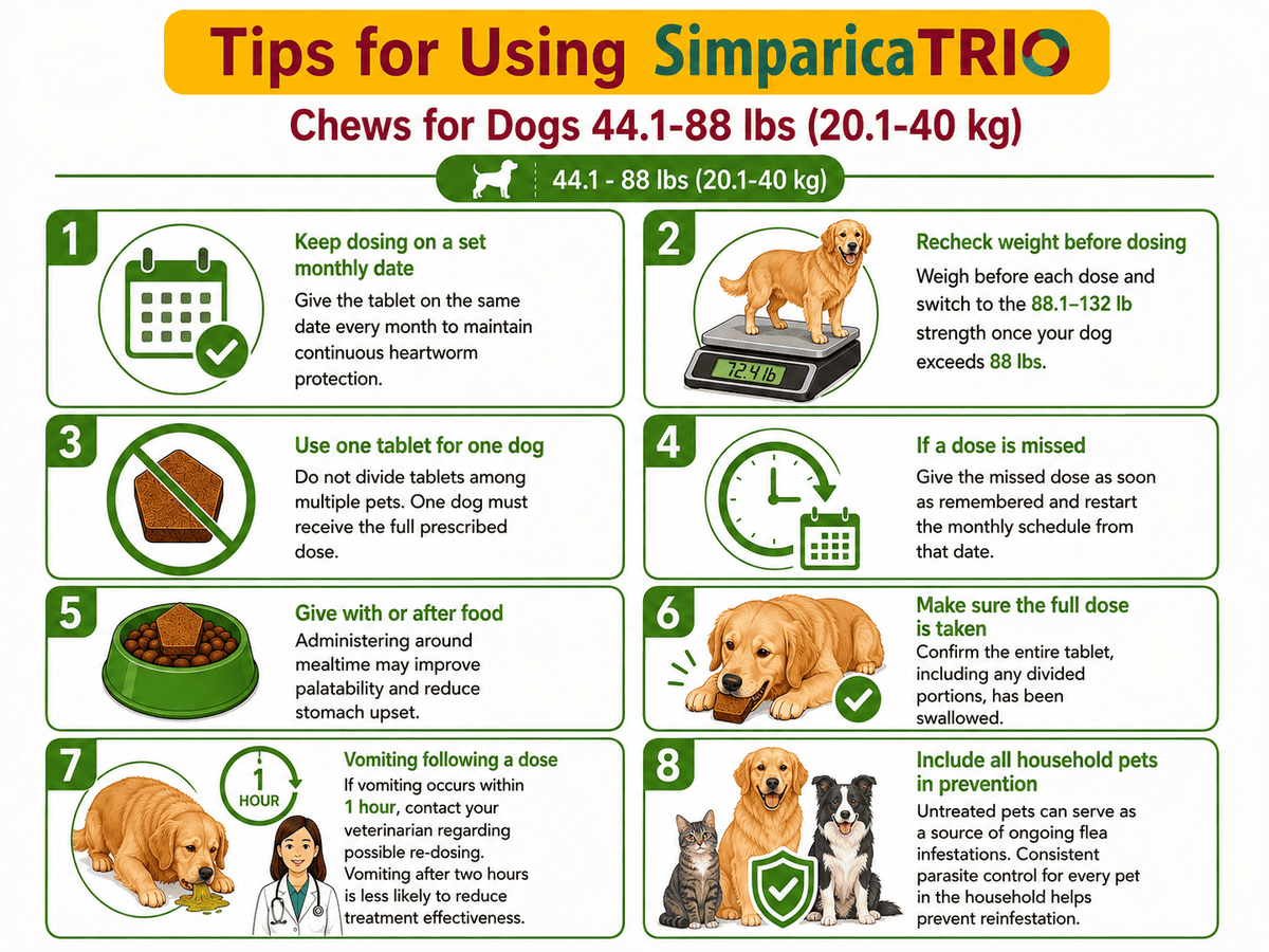 tips for using simparica trio chews for dogs 44.1-88 lbs