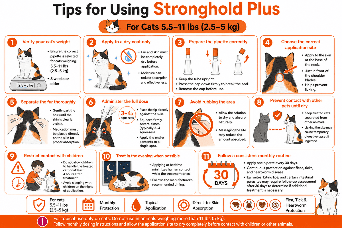 tips for using stronghold plus for cats 5.5-11 lbs monthly