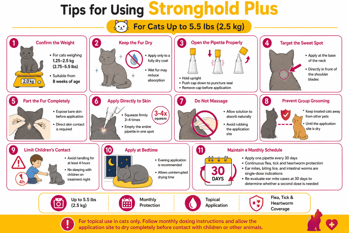 tips for using stronghold plus for cats up to 5.5 lbs