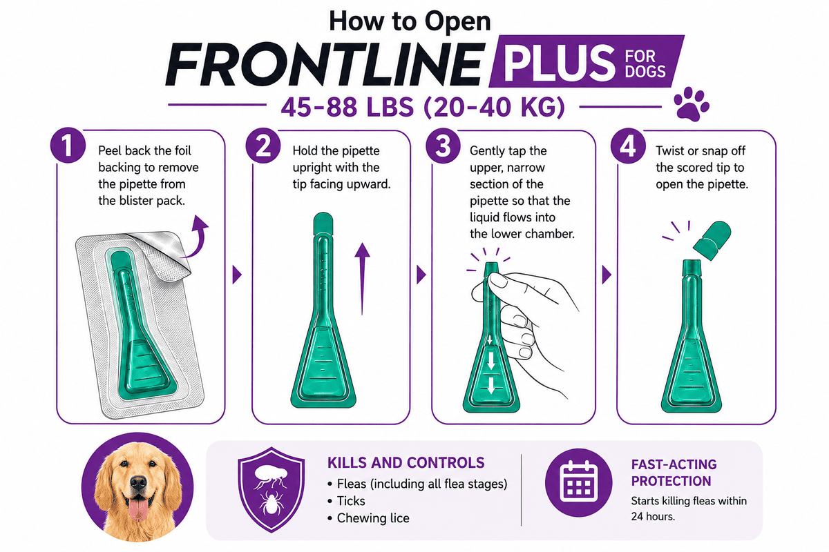 how to open frontline plus for dogs 45-88 lbs pipette