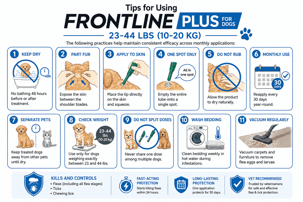 tips for using frontline plus for dogs 23-44 lbs monthly