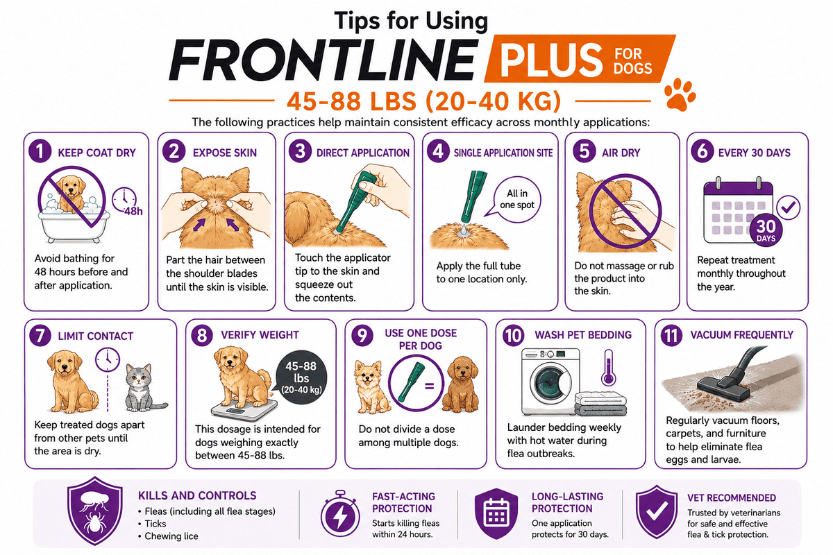 tips for using frontline plus for dogs 45-88 lbs monthly
