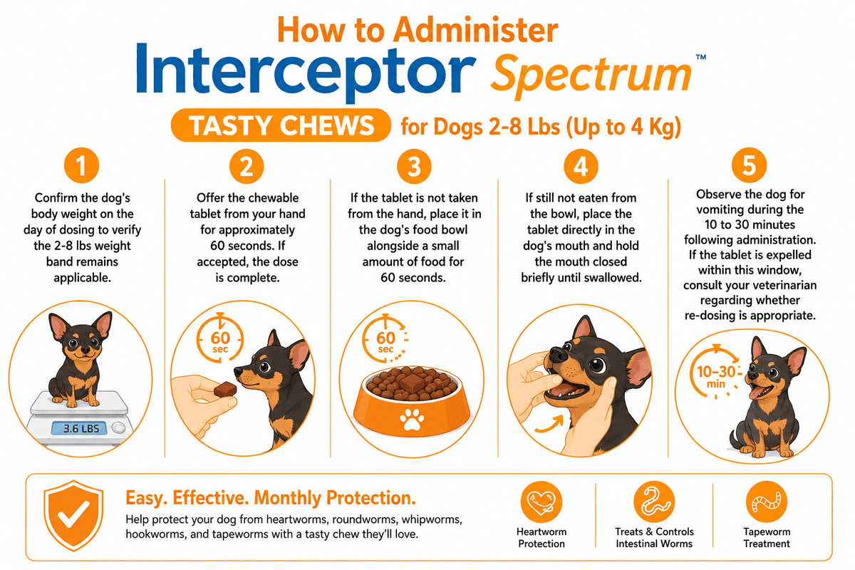 how to administer interceptor spectrum tasty chews for dogs 2-8 lbs