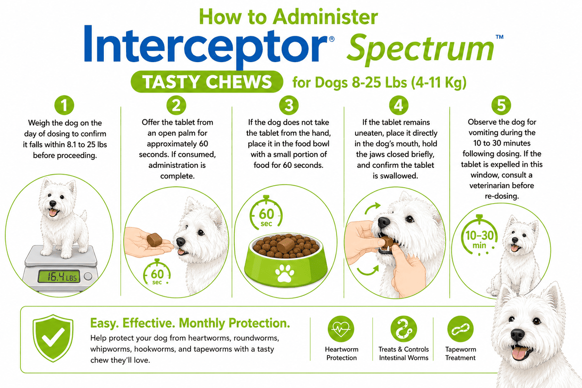 how to administer interceptor spectrum tasty chews for dogs 8-25 lbs