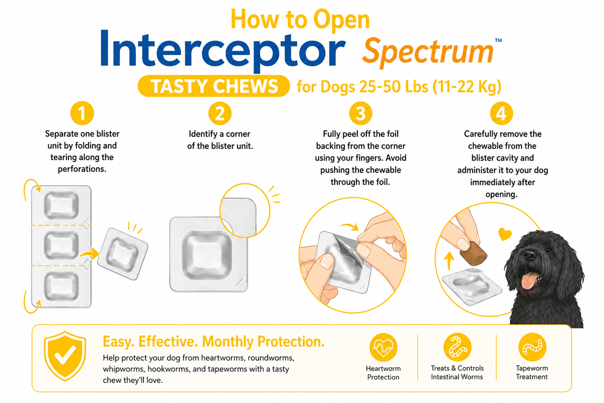 how to open interceptor spectrum tasty chews for dogs 25-50 lbs