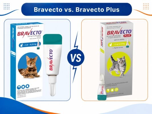 Comparing Bravecto and Bravecto Plus for cats with different parasite protection and dosing schedules.