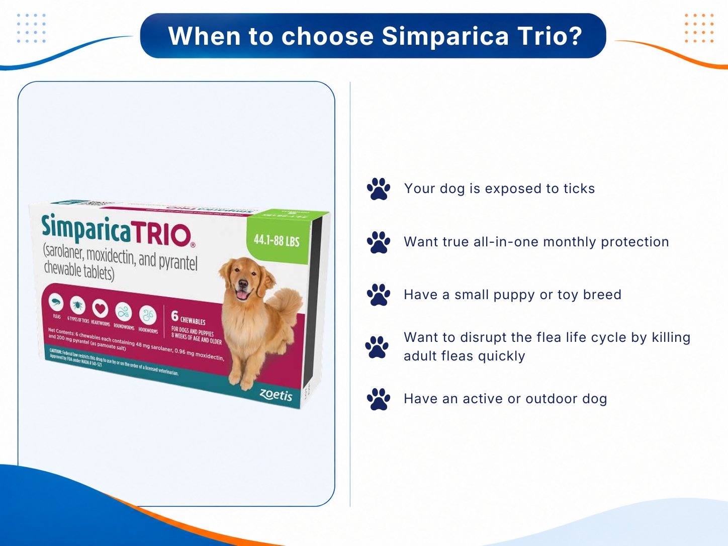 Highlighting tick exposure, all-in-one coverage, small breeds, flea control, and outdoor activity.